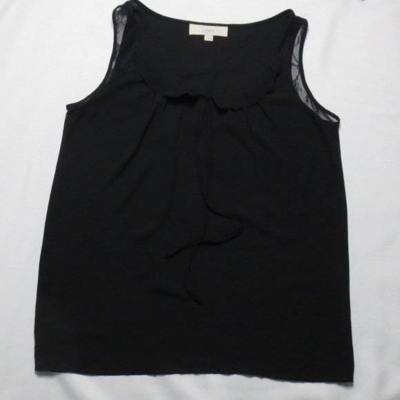 4/$14 LOFT womens BLACK tank LACE dressy CASUAL tie LOOSE FIT size XS - Picture 1 of 7